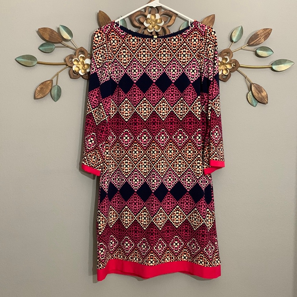 Eliza J Pink Navy Blue Geometric Exposed Zipper Dress Size 8